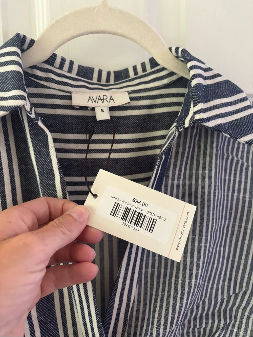 Avara Anniston Blue Multi Striped Midi Dress size small new with tags - Picture 4 of 4